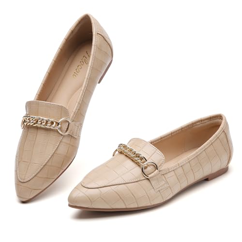 Image of Tilocow Metal Chain Loafers for Women Pointed Toe Slip on Flats Comfortable Fashion Work Shoes
