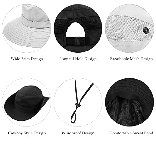 Zexian 2 Pieces Women's Sun Hat Uv Protection Ponytail Hat For Beach Fishing＆Hiking(Pure Beige & Pure Black) #TOP2