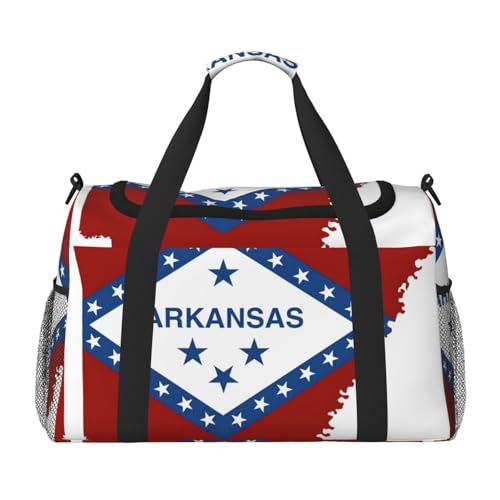 Arkansas State Flag Map print Travel Duffle Bag Gym Bag for Women,Puffer Tote Bag,Weekender Overnight Bag Organizer