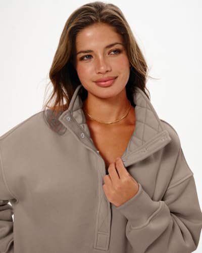 Locachy Womens Oversized Sweatshirt Henley Neck Pullover Tops 2026 Outfits — view 3