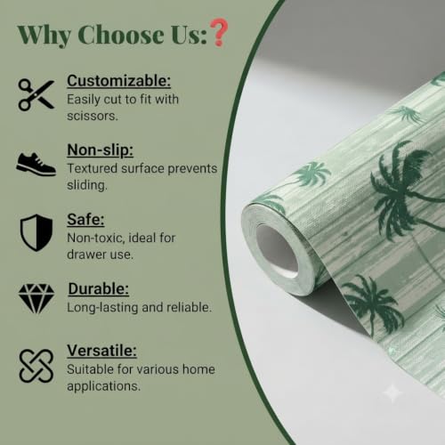 Image of Dribble (45cm X 500cm) Eva Shelf Liner Mat Roll, Non Slip Drawer & Cabinet Liner for Kitchen, Waterproof Oilproof Washable Fridge Mat, Anti Skid Multipurpose Mat (Palm Paradise Dark Green)