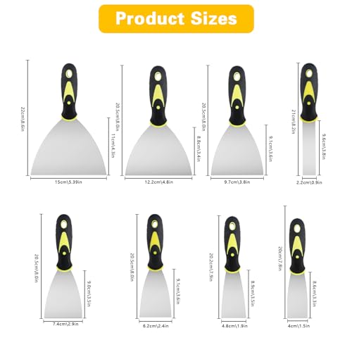 8 Pcs Wallpaper Scrapers, Paint Filling Putty Scrapers Tools Set, Stainless Steel Metal Wall Filler Scrapers Strippers Remover for Walls, DIY Decoration, Plastering 2 8 Pcs Wallpaper Scrapers, Paint Filling Putty Scrapers Tools Set, Stainless Steel Metal Wall Filler Scrapers Strippers Remover for Walls, DIY Decoration, Plastering - Image 2