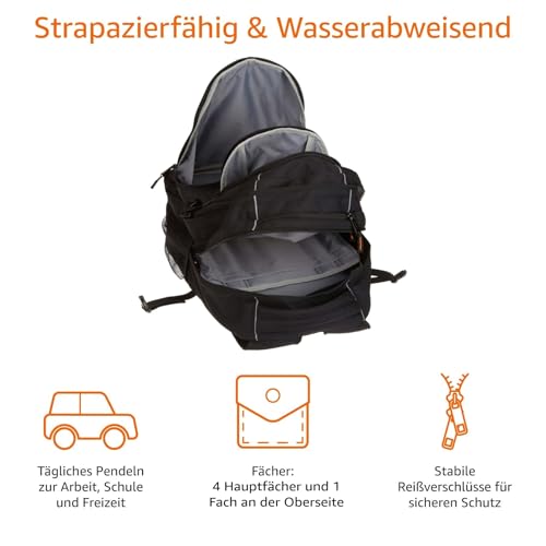Amazon Basics Laptop-Rucksack mit gepolsterten Schulterriemen und Aufbewahrungsfächern für Stifte, Schlüssel, Handy, geeignet für die meisten Laptops bis zu, 43.2cm, Schwarz