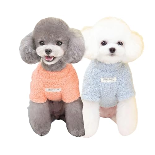 2 Stück Fleece Hundepullover für Kleine Hunde und Katzen, Warme Leichte Welpen Hunde Sweater, Haustier Herbst Winter Pullover Bekleidung (Orange+Blau, S)