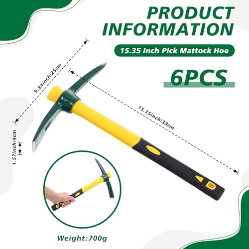 Lothee 6 PCS Pick Mattock Hoe 15 Inch Heavy Duty 1.5Lbs Forged Garden Pick Axe with Rubber Non-Slip Handle Weeding Mattock Hoe Agriculture Hand Tools for Weeding Cultivating Camping or Prospecting - Thumbnail 3
