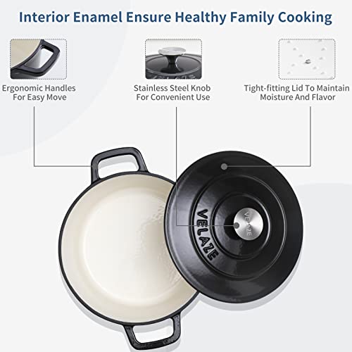 Image of Velaze 6 QT Enameled Cast Iron Dutch Oven Pot with Lid, Black