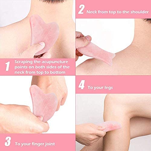 Deciniee Jade Gua Sha Scraping Massage Tool Set, Natural Pink Rose Quartz Gua Sha Board, Trigger Point Treatment, Beauty Therapy for Skin Care, Guasha Facial Stone for Body, Neck, Face (4 Packs)