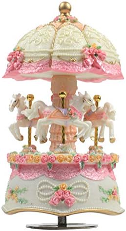 ACCOCO Carousel Music Box Luxury Color Change LED Light Luminous Rotating 3-Horse Carousel Horse Music Box Melody Carrying You from Castle in The Sky(Castle in The Sky, White)