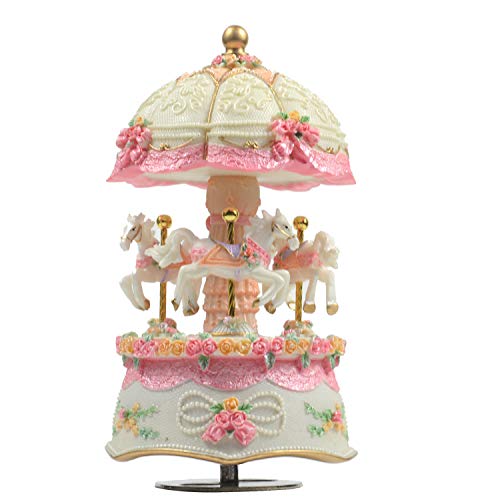 Accoco Carousel Music Box Luxury Color Change Led Light Luminous Rotating 3-Horse Carousel Horse Music Box Melody Carrying You From Castle In The Sky(Castle In The Sky, White) #TOP1
