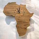 Super Cool Creations Orologio da parete in legno a forma di africa, personalizzabile con incisione personalizzata, orologio decorativo in legno di quercia, 30 cm