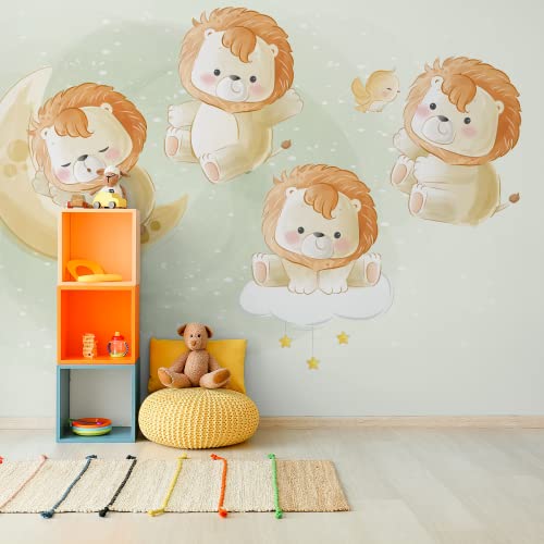 Muralo Papel pintado fotográfico de fieltro, 104 x 70,5 cm, acuarela, león, animales de safari, sala de juegos para niños, moderno mural XXL decoración abstracta, lujoso, 104 cm x 70,5 cm