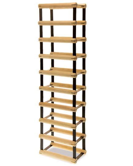 Weinregal aus Metall & Holz für 9 Flaschen, 92,5x12,5x25cm, freistehender Weinständer, Getränkeregal für Wein & PET, Flaschenregal, Flaschenhalter, Industrial, Loft, für Küche Keller, Natur