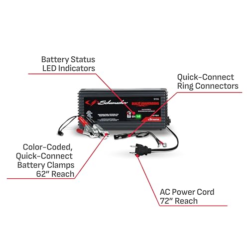 Schumacher Electric 1.5A Car Battery Charger and Maintainer, 3-in-1 Solution, for 6V/12V Power Sport, Automotive, and Marine Batteries, SC1355