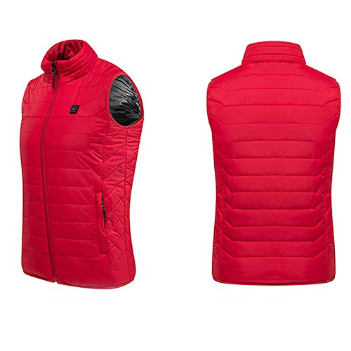 CHUDAN Chaleco De Calefacción Eléctrica, Chaqueta Térmica Carga USB para Hombres Damas, Ropa Calefactada Chaleco con 3 Temperaturas Opcionales para Esquí Pesca Caza Motocicleta,Rojo,XXXXXL