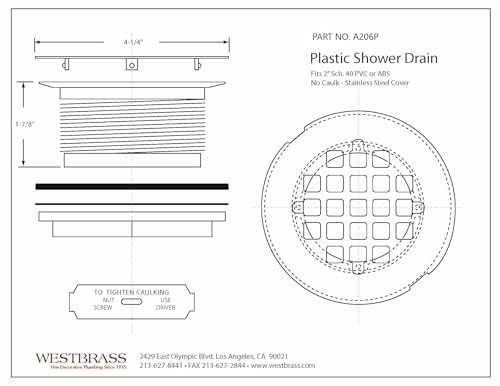 Image of Westbrass A206P-12 2 inch No-Caulk PVC Compression Shower Drain with 4-1 /4 inch Round Grid Cover, Oil Rubbed Bronze