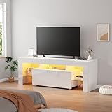 Redd Royal 130cm TV Stand Cabinet White High Gloss with Led Light for 32"-65" TV, Modern TV Unit Entertainment Center Console Cabinet with Large Storage Drawer Glass Shelves for Living Room Bedroom - Image 5