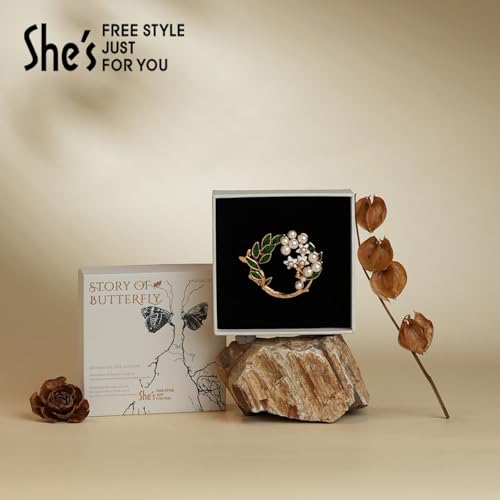 Image of SHE'S FREE STYLE JUST FOR YOU Handmade Gardenia Brooches and Pins For Women, Enamel Flower Brooch Green Leaves Pins Hand Dripping Oil Jewelry Brooch Pins Fashion Garland Safety Pins