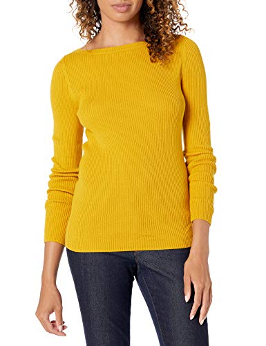 Amazon Essentials Women's Lightweight Ribbed Long Sleeve Boat-Neck Slim Fit Sweater, Gold, X-Large
