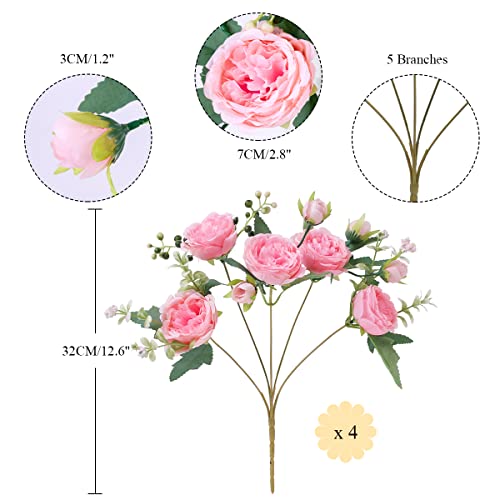 Floweroyal 4 Bunches Peony Artificial Flowers Pink Flowers Silk Peonies Bouquets For Wedding Party Table Centerpieces Floral Arrangement Home Kitchen Decor. #TOP1