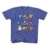 Offiziell lizenzierte Waren Mega Man - Unisex-Kind Das Cast T-Shirt, Small (7-8), Vintage Royal