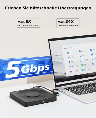 5 in 1 External DVD Player For Laptop with LightScribe DVD Burner CD Rom External CD/DVD Drive For PC Usb 3.0 External DVD Drive, DVD Reader Disc Player Fit for Windows XP/7/8/10/11 Mac Laptop Desktop