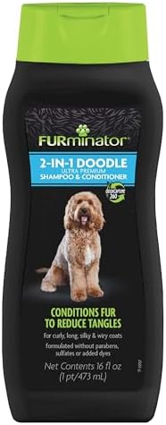 FURminator 2-in-1 Doodle Ultra Premium Shampoo & Conditioner, 16 Ounces, Conditions Fur to Reduce Tangles for Curly, Long, Silky & Wiry Coats