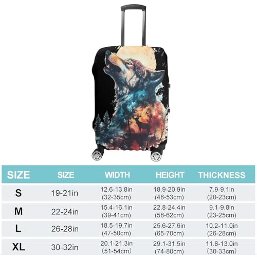 Watercolor Wolf Howling Sunset Forests Deers Luggage Covers Washable Travel Suitcase Cover Elastic Baggage Protector2