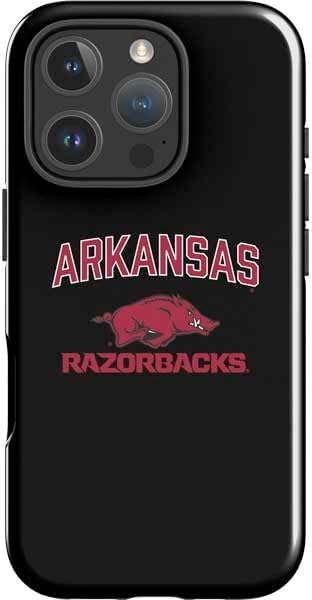 Skinit Impact Phone Case Compatible with iPhone 16 Pro Max - Officially Licensed University of Arkansas-Fayetteville Razorbacks Black Design