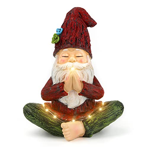 Smadeer Garden Gnome Statue In Yoga Pose For Outdoor Decor,Yoga Gnomes Figurine With Solar Lights For Patio Lawn Yard Garden Outdoor Decoration,Praying Gnome Knome Sculpture And Statue Ornament #TOP6