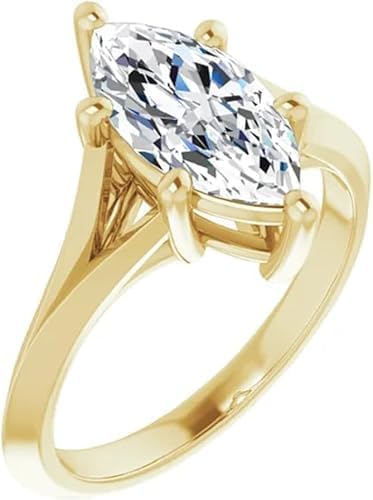 4Ct Marquise Cut Lab Created Diamond Solitaire Engagement Ring for Women, 14K Yellow Gold Finish