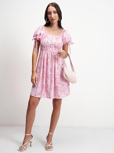 Image of Tokyo Talkies Womens Dresses for Women | Floral Print | Mini Dress | Puff Short Sleeves | Fit & Flare | Elegant & Trendy | Dress for Women | Women Dress | Stylish Women Dress