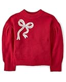 The Children's Place,Girls,Long Sleeve Crew Neck Pullover Sweater,Red Bow,Small
