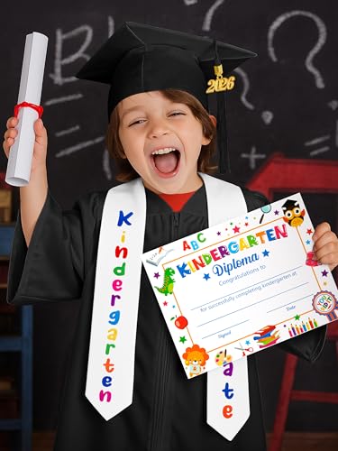 Image of QZYL Kindergarten Graduation Cap and Gown Set, 2026 Congrats Grad Outfit with Tassel & Certificate for Kindergarten