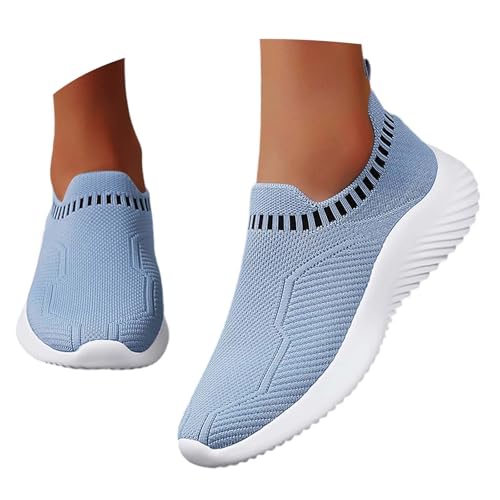 Generisch Zapatos sin cordones para mujer, planas, modernas, transpirables, informales, estilo retro, para caminar, zapatillas deportivas, festivas, tirolesas, zapatos de verano, Azul claro., 37 EU