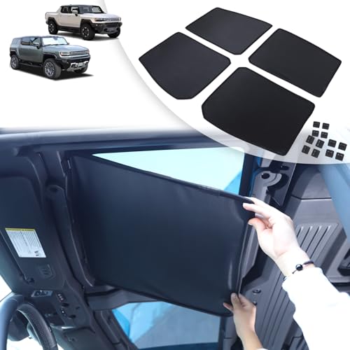 for Hummer EV Accessories 4 Top Glass Sunroof Sunshade Cover No Gaps No-Sagging Roof Sun Shade Shield Screen Heat Insulation Foldable Reflective UV for Hummer EV SUV Pickup Truck 2022-2024 2025 2026