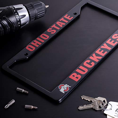 Eliteauto3K Ohio State Buckeyes License Plate Frame Cover – Black – 12.25” X 6.25” - Ideal Gift For Sports Fans & Supporters – Slim Design #TOP1