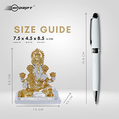Image of Neodrift Ganesh Idol for Car Dashboard (Real 24kt & 999 Silver Plated, Dual-Tone Gold & Silver) (Model ND13) - Enhance Your Drive