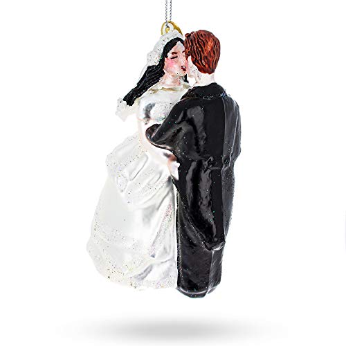Bride & Groom Wedding Kiss Glass Christmas Ornament 4 Inches #TOP3