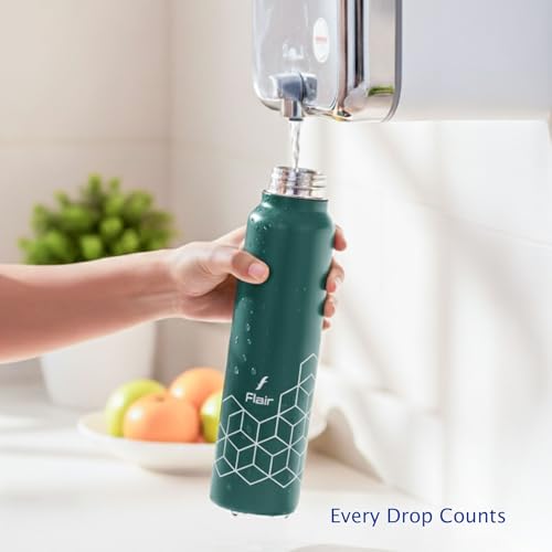 Image of FLAIR Hexa BIS-Certified Stainless Steel Fridge Bottle 970ml | BPA-Free & Food Grade | Leak Proof Water Bottle for Office, Travel, Gym & Home | Durable & Rust Resistant (Green)