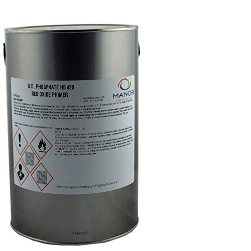 MANOR Q.D. fosfaat High Build Zinc HB420 Metal Red Oxide Primer 5Liter HB420RO, ideaal voor zware voertuigen Afwerking. hoge bouweigenschappen, Sneldrogend, borstel of Spray toepassing