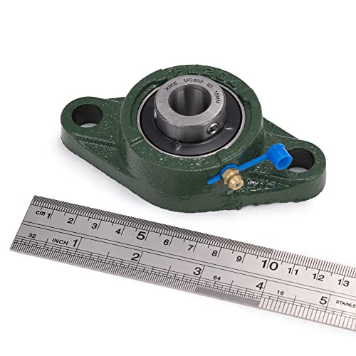 Image of XIKE 2 Pcs UCFL202 Bore 15 mm Pillow Block Flange Mounted Ball Bearings. | Solid Cast Iron Base and Self Aligning Chrome Steel Sealed Bearings