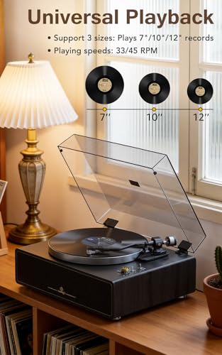 Image of Seasonlife All-in-One Record Player with 4 Speakers & Bluetooth, Black