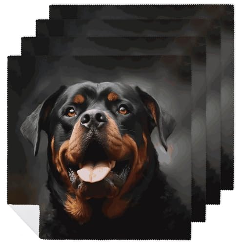 Servilletas de Tela Decorativas con Estampado de Rottweiler, Pack 4