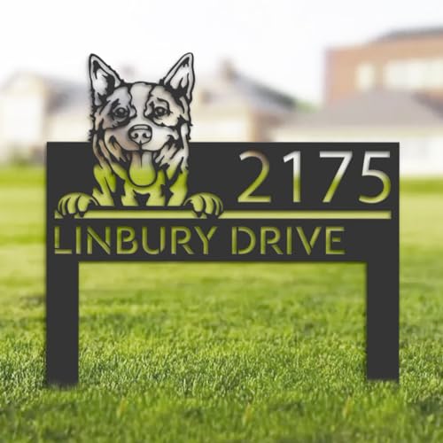 TiTaicor Custom Red Heeler Dog Metal Address Sign House Number Red Heeler Dog Plaque Outdoor Decor Stake Red Heeler Sculptures Sign for Park Yard Lawn Courtyard Patio Ranch Farmer Gardening.