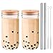 Bicchieri con Coperchio e Cannuccia,Set di 2 750 ml Bicchieri Riutilizzabili Barattolo di Vetro Riutilizzabili Tazza per Bubble Tea Bocca larga Tazza da tè a Bolle Barattolo di Vetro Tazza Sippy