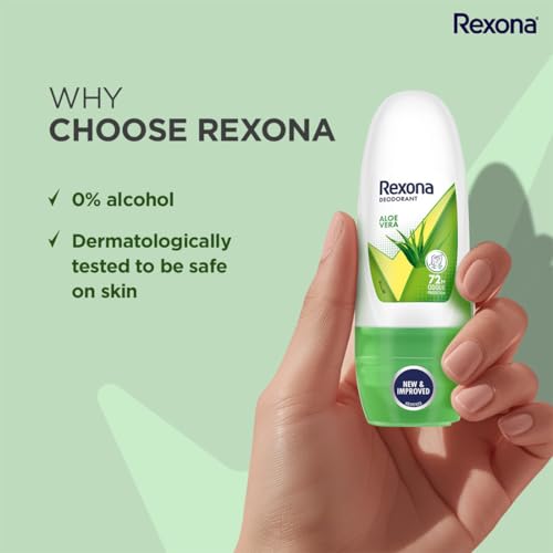 Image of Rexona Aloe Vera Underarm Roll-On Deodorant for Women | 72 Hours Long-Lasting Odour Protection | 0% Alcohol, Safe on Skin | 25ML (Pack of 5)