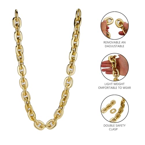 Passed colorfast test,Large Fake Plastic Chain, Hip-hop Rapper Big Chunky Fake Gold Chain, Super long Detachable, Non-fading Party Clothing Plastic Jewelry Necklace Decoration, Women and Men.4