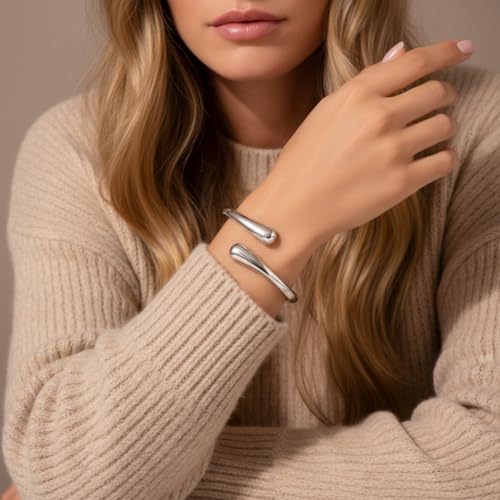 oneyoyo Chunky Silver Bracelets for Women Stack Trendy 14k Plated Gold and Silver Bangles Dainty Non Tarnish Braclets Adjustable Waterproof Jewelry Gift oneyoyo Chunky Silver Bracelets for Women Stack Trendy 14k Plated Gold and Silver Bangles Dainty Non Tarnish Braclets Adjustable Waterproof Jewelry Gift - Image 2