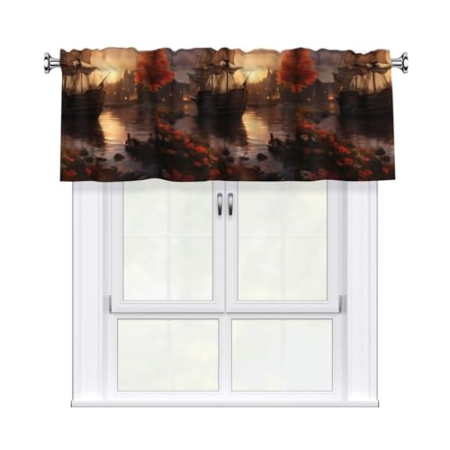 qqoupp Rideau court à tringle 137,2 x 45,7 cm Motif Mayflower Décoration d'intérieur Doux au toucher Bloque la lumière pour fenêtre de cuisine salle de bain