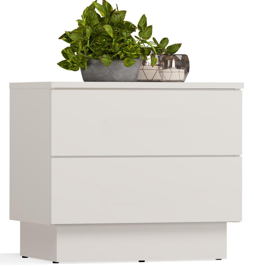 BDW - Table de Chevet - 55 x 37 x 48 cm LxPxH - Meuble de Rangement - Chevet, Table de Nuit avec 2 Tiroirs, Système TIP-ON pour une Ouverture Facile - pour Chambre à...